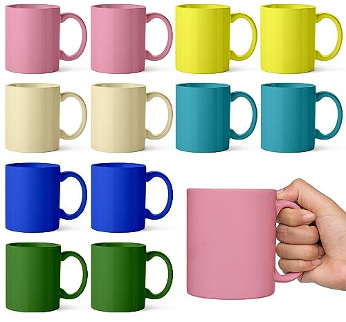 SOL Colourful Mugs Set of 12-330ml Ceramic Mug Set - Coloured Coffee Mugs for Tea, Hot Chocolate - Vibrant Durable Mugs - Great for Home, Office, Cafes, Gift Ideas