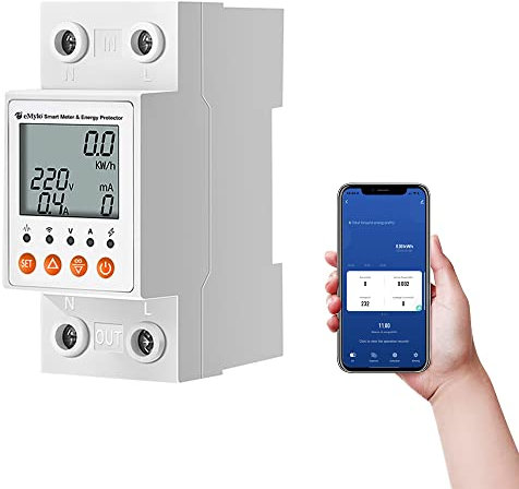 Chatthen Smart Meter Single-Phase AC 63A 80-400V, WiFi Energy Meter 35mm Din Rail Electricity Energy Monitor APP Remote Control, Circuit Breaker and Leakage Protection Suitable for Home Flat Factory
