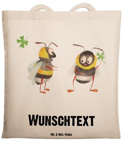 Mr. & Mrs. Panda Personalisierte Tasche Hummeln Kleeblatt - Geschenke, mit Namen, Beutel personalisiert, Spruch Positiv, Hummel, Stofftasche, Biene, Lustige Sprüche, Tragetasche, glücklich Werden