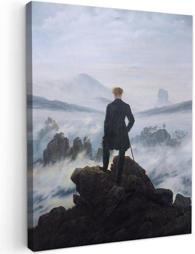 MuchoWow© Bild auf Leinwand Schlafzimmer Bilder Wand Deko Wohnzimmer Modern | 50x70 cm - Wanddeko Bilderwand Geschenk Alte Meister - Kunstdruck - Friedrich - Der Wanderer über dem Nebelmeer