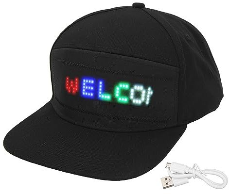 Zerodis LED-Smart-Hut, Verstellbare, Stilvolle, Farbenfrohe -App, Bearbeitbare LED-Smart-Kappe für Partys (Schwarz)