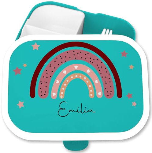 Brotdose Kinder Campus für Mepal - Brotbox Regenbogen Lunchbox Rainbow mit Namen I - 750 ml - Türkis - geschenke kindergarten schulkind mädchen broodtrommel brotzeitbox vesperbox kita