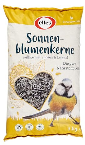 Elles Sonnenblumenkerne 12 x 1kg I Nährstoffreiche Energiequelle für Wildvögel I Ideal für alle Jahreszeiten I Hoher Ölgehalt für Energie & Vitalität