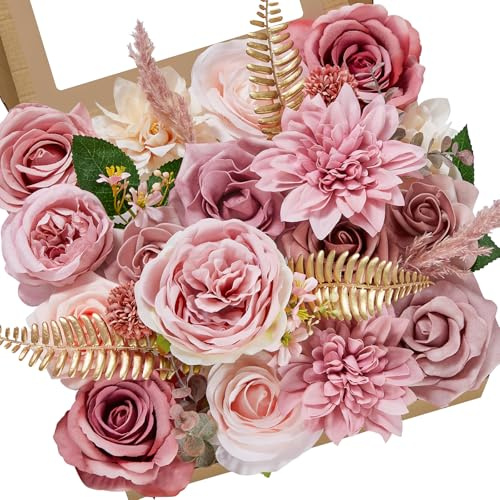 Serwalin Künstliche Blumen, Altrosa, künstliche Blumen für Dekoration, Frühlingsblumen für DIY-Blumen für Heimdekoration, Tischdekoration, Hochzeitsblumen, Kuchenblumen für Partys, Seidenblumen