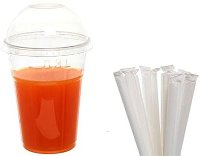 Nicoletti KIT BUBBLE TEA SMOOTHIE FRAPPE YOGURT MILKSHAKE 150 PEZZI : 50 Bicchieri in Plastica PET + 50 Coperchi a cupola con foro + 50 Cannucce in carta (350 ml)