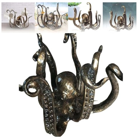 Octopus Mug Holder, Octopus Cup Holder, Octopus Coffee Mug Holder, Retro Resin Octopus Desktop Statue, Kitchen Dining Bar Statue Accessory,Funny Pendant Tea Cup Holder (Black)