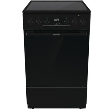 Gorenje GECS5C70BPA Cuisinière électrique avec plaque de cuisson vitrocéramique, 50 cm, 70 l, GentleClose, chauffage rapide, AirFry, ExtraSteam, extracteurs télescopiques, AquaClean, noir