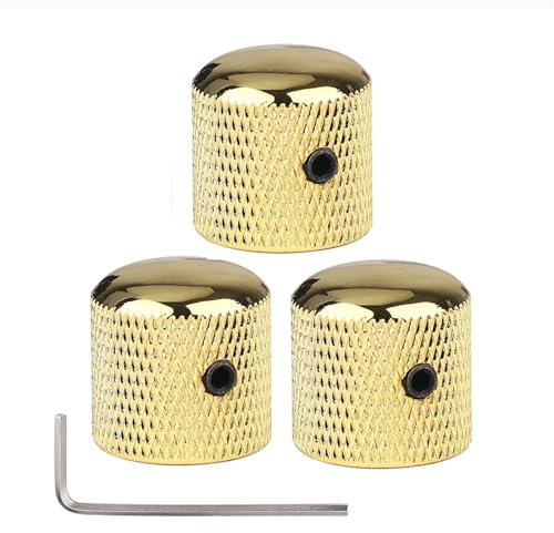 CLENEA 3 Stück Metallkuppelknöpfe for E-Bass, Lautstärkeregler, mit Schraubenschlüssel(Color:Gold)