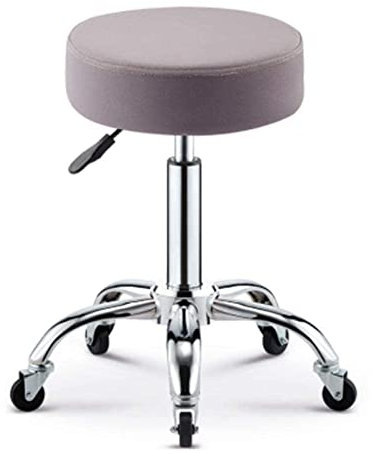 HPTHLY Friseurhocker Friseurstuhl auf Rollen, Sattel - mit brauner Kunstledersitzfläche, höhenverstellbar 42-55 cm, Trägergewicht 160 kg, Friseur S,，