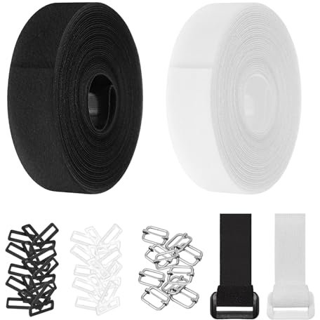 2 Rollen Klettverschluss Band 5M, Klettband mit 50 Schnalle, Verstellbare Klett Kabelbinder, Wiederverschließbar Klett Kabelbinder, Freie Schnittlänge Klett Kabelbinder für Home Garten