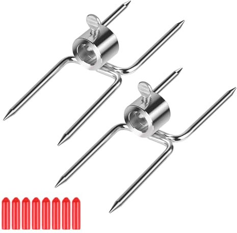 CPROSP 2PCS Forchetta di Carne per Girarrosto con Diametro 15mm, Aghi da Carne per Spiedo con Vite di Bloccaggio con Coperchio di Protezione Rosso