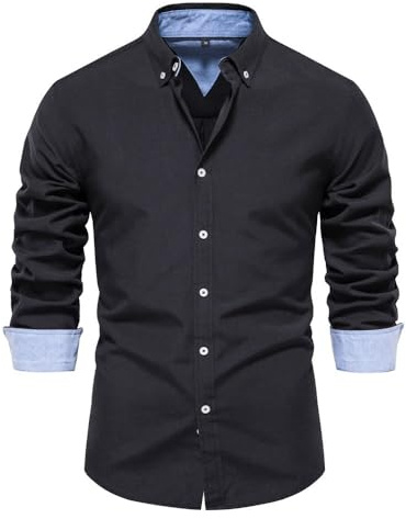 Camicia da uomo a maniche lunghe autunnale Camicia da lavoro regolare Camicia casual da uomo Camicia da uomo a vestibilità regolare Camicie casual da uomo, Nero , XL