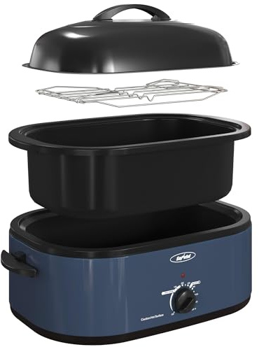Sunvivi Electric Roaster, Roasting Oven with Self-Basting Lid Removable Pan, 20 Quart Turkey Roaster Oven with 150 to 450F Temperature Control Cool-Touch Handles, Blue