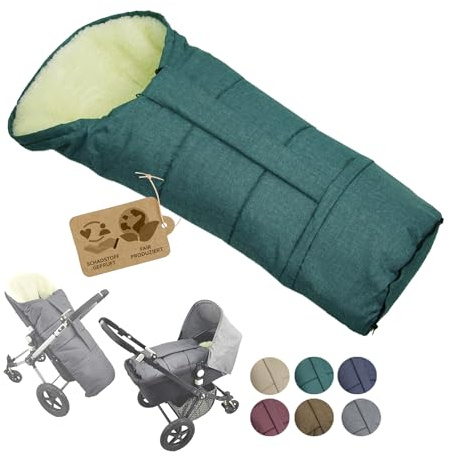 Fotsäck [vinteråkpåse för barnvagn] Buggy-släde, gosig påse, universell mumiform med lammull, storlek, justerbar, varm, tvättbar med dragkedja (melerat turkos)