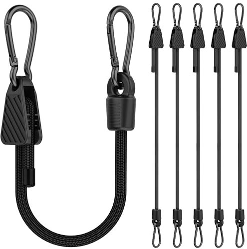 Spanngummi mit Karabiner Verstellbar, 45cm Expander mit Karabinerhaken, Gepäckspanner schwarz 6er Set, 100% Latex Gummispanner für Sonnensegel, Tarpaulins, Garten, Zelten, Auto, Ladung