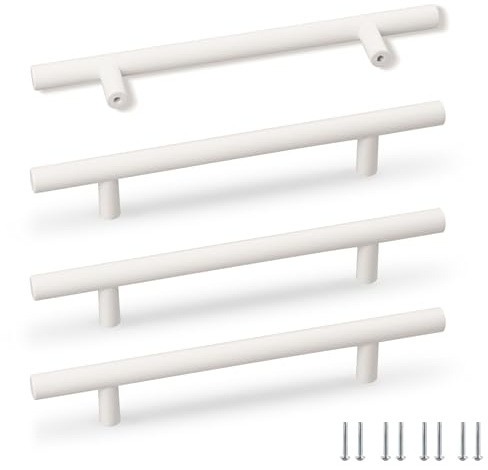 SPDYCESS 4 Stück Küchengriffe Möbelgriffe, Griff Türgriffe Küche Schubladengriffe, Schrankgriffe Griffe für Küchen Schränke Schublade, Ø12mm, Lochabstand 128mm, Weiß