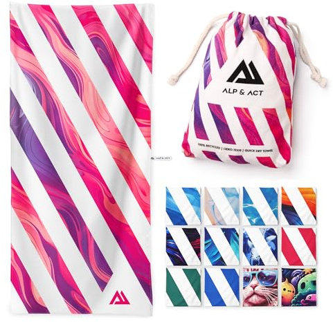ALP & ACT Telo Mare XXL 200x90 cm - 100% microfibra riciclata - ULTRALEGGERO & asciugatura rapida - Asciugamano grande per vacanza, spiaggia e piscina - Telo bagno - rosa multicolore