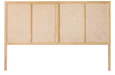 KLAST Cabecero de Cama Katri en Madera de Pino y Ratán Natural - Disponible en 135/150/160 cm - Diseño Artesanal y Estilo Rústico para Decorar tu Dormitorio