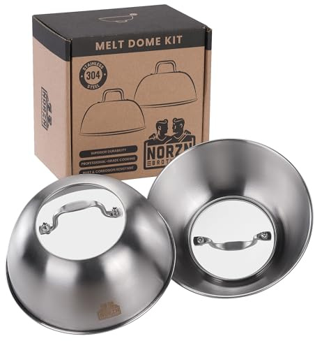 Burger Glocke Set 2 Stück mit Glasfenster – Edelstahl 304 Burgerglocken, Grillglocke, Schmelzglocke mit Sichtfenster, Deckel BBQ, Smash Burger, EU-Zertifiziert Lebensmittelkontakt, 10 Jahre Garantie