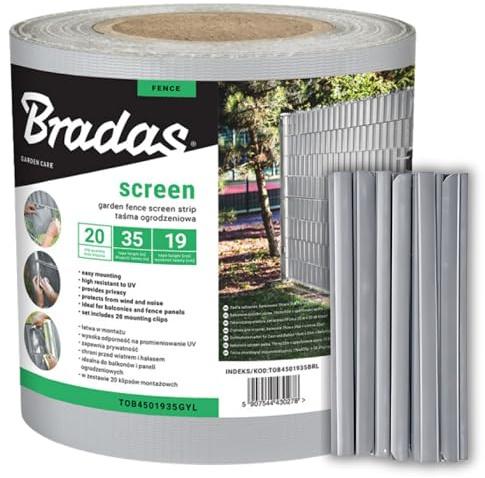 Bradas Sichtschutzstreifen Doppelstabmatten 19 cm x 35 m Grau - Inkl. 20 Clips - UV- und Witterungsbeständig - Für Metall-, Holz-, Plastikzäune - Einfache Montage - Privat & Windschutz Sichtschutz