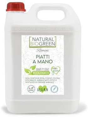 Naturalbiogreen Detergente para platos a mano, ecológico, sin perfume, hipoalergénico, 5 litros