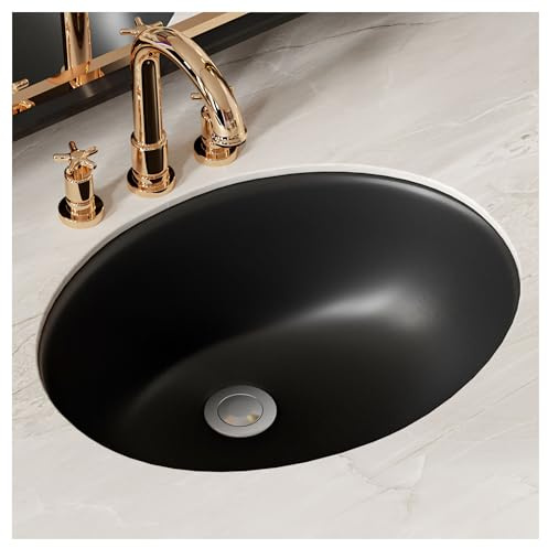 SmartSylva Ovale Unterbau-Waschbecken, 42,5 x 33 cm, Keramik, Waschbecken mit Überlauf, schwarz