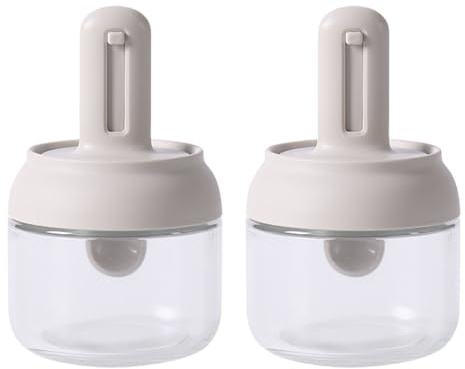 Zkydhbd Set di 2 contenitori per condimenti in vetro con cucchiaio dosatore integrato e coperchio a prova di perdite, per spezie, sale, zucchero, sale e zucchero, con cucchiaio