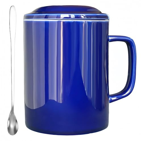 WEOPYCJ Extra Large Coffee Mug 33 oz, Super Big Ceramic Mug with Lid and Handle, Oversized Coffee Mugs Big Tea Mug for Office and Home (Blue)