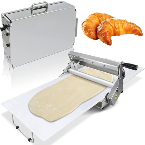 Sfogliatrice Pieghevole con tavola for sfoglia, Macchina for sfogliare Manuale in Acciaio Inox, Spessore Regolabile 0-17,5 mm/0-27 mm, stendipasta Commerciale for Pizza, panetteria, Croissant(400mm)