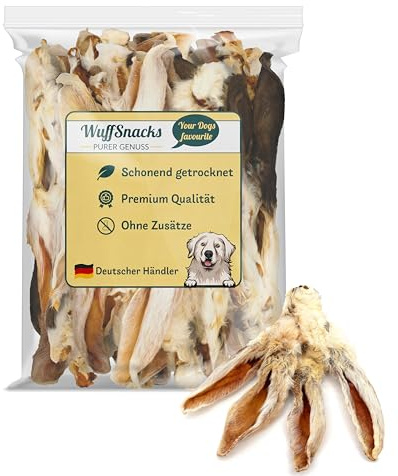 Getrocknete Kaninchenohren mit Fell, 2,5kg, Hasenohren für Hunde, 100% natürliches Leckerli, Barf Hundesnacks, Kauartikel Hund, Rabbit Ears von Wuffsnacks