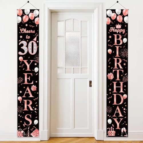 Deko 30 Geburtstag Frau Roségold Banner - 2 Stück 30 Years Birthday Banners (180 X 30cm), Stoff Geburtstagsdeko Türbanner für Frauen 30 Jahre Geburtstagsfeier Hintergrund