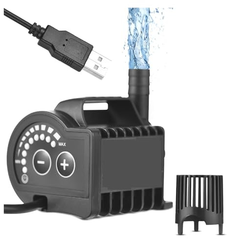 BASSFLY Pompe de Piscine, Pompe à Eau Submersible 0-600 L/H, Petite Pompe de Fontaine, 8 Niveaux réglables, avec Chargement USB