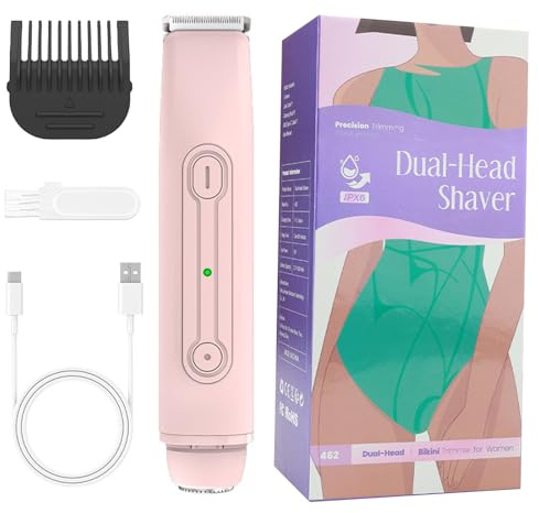 Recortadora de Bikini,Recortadora Impermeable de Vello Púbico | Depiladora Recargable con Cabezal Doble para Zonas Íntimas Axilas Piernas Brazos