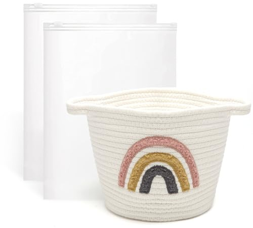 KQDRAVINE Cesto portaoggetti, in tessuto con corda di cotone, decorazione arcobaleno, per asciugamani, giocattoli, vestiti