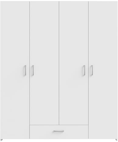 Forte ECONOBOX Kleiderschrank 160, moderner Drehtürenschrank, 4-türig, 1 Schublade, inkl. 3 Einlegeböden, Holzwerkstoff, Weiß, 159,1 cm breit x 190,5 cm hoch x 54,4 cm tief