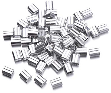HEALSOPTHY 100 Stück Aluminium Doppelhülsen Drahtseilklemmen Stahlseil Verbinder mit Doppelösen Stahlseil Schlaufen Presshülsen für Kabelverbindung und Rigging