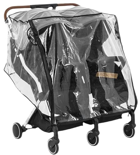 Doppelter Kinderwagen-Regenschutz, universeller Kinderwagen-Regenschutz, regendicht, transparent, für nebeneinander, Windschutz, mit Reißverschluss für Zwillingsbabys..