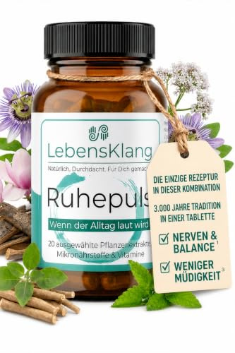 LebensKlang Ruhepuls - Für Dein Nervensystem ¹| Balance | 30 Tage-Vorrat | Ashwagandha, Passionsblume, Griffonia & 17 Pflanzenextrakten, Mikronährstoffe & Vit.