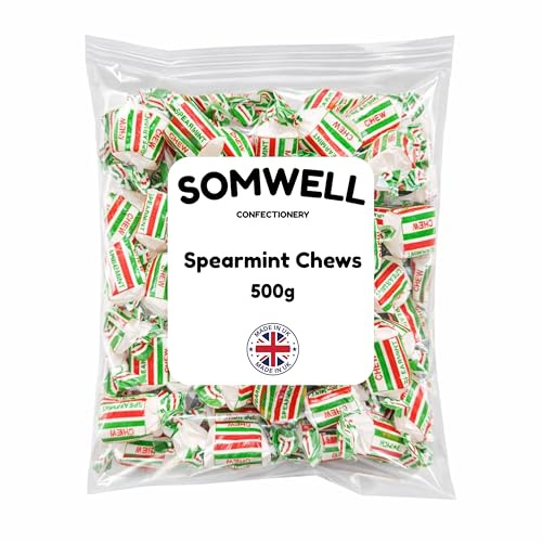 Somwell Spearmint Chews Sweets 500g - Bulk Chewy Spearmint Mint Sweets - Ideal for Assorted Pick & Mix, Parties, Office & Gifts - Vegetarian Friendly