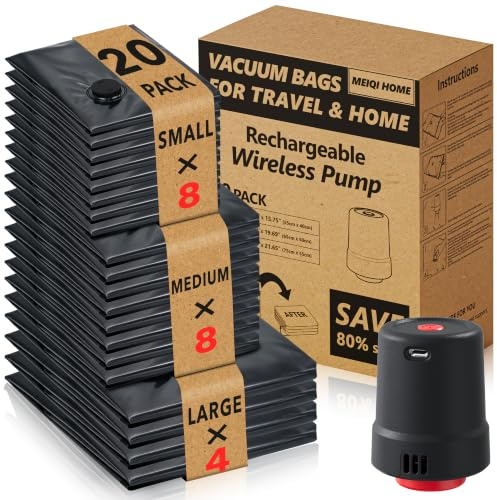 20 PACK Travel Vacuum Bags With Pump,vacuum bags for travel,vacuum storage bags for clothes