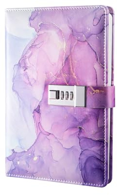 JurciCat Dagbok Med Lås A5 Låsbar Minimalistisk Och Exklusiv Anteckningsbok Lock Resedagbok Skissbok Läderjournal Bok Dagbok För Kvinnor Män Flickor Pojkar Tonåringar （Lila)