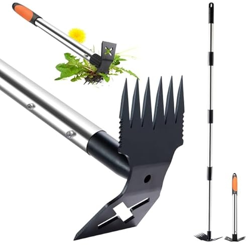 60 Weed Puller Tool with Long Handle and 17 Weeding Tools Gardening Set, Dual Side Hand Weed Rake and Hoe Garden Weeder, Uprooting Weed Pulling Remover Tool for Yard, Patio, Lawn and Garden Planting