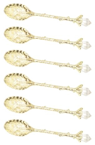 6X elegante Metalllöffel mit eingeschnittenem Nadelmuster, ergonomischer, Utensilien zum Kaffee, zum von Zucker, zum Schöpfen von alten, eingeschnittenen Metallmischungslöffeln
