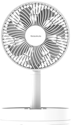Taurus Ventilador portátil plegable, batería de litio de hasta 12 h, 4 velocidades, temporizador 8 h, altura ajustable, carga USB-C