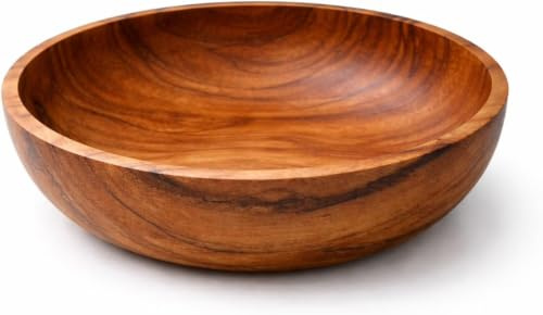 NELUHA Teakholz Schale Holzschale rund Durchmesser Deko-Schale Obstschale groß Holzschüssel aus zertifiziertem Teakholz (25 cm Höhe 5 cm gerade)