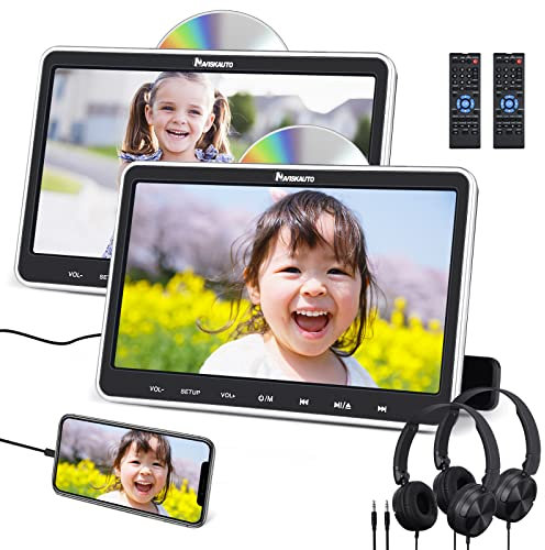 NAVISKAUTO Lettore dvd da Auto per Poggiatesta, 2 Cuffie Dotate, 2 Monitor da 10.1＂, Supporta HDMI/USB/SD/Region Free/AV-in e Out, Cavo AV, 18 Mesi di Garanzia, per Bambini