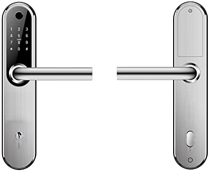 Gelikom Smart Home Türgriff mit Fingerprint, Karte und PIN, verwaltbar mit APP (Silber inkl. Gateway)