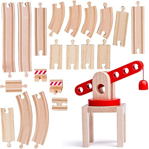 22 TLG. XL - Holz - Schienenset - für Eisenbahn/Holzeisenbahn - passend für alle Schienen-Systeme & Straßen - z.B. Brio/Heros/Eichhorn/IKEA/Woody / ..