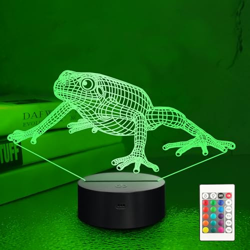 Lampeez Frog 3D Night Light Kids Optical Illusion Lamp with 16 Colors Remote Control Changing Birthday Xmas Valentine Gift Idea for Boys and Girls