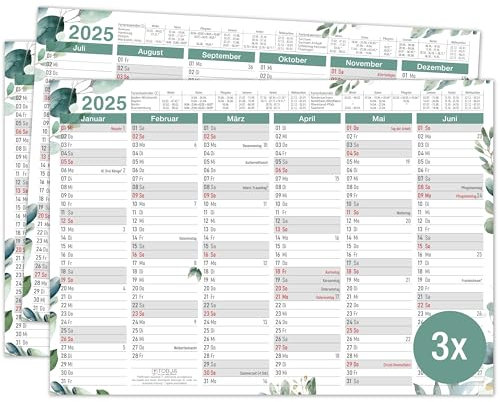 TOBJA Tafelkalender 2026 A4 Eukalyptus - 3x Kalender 2026 mit Ferien & Feiertagen | Jahreskalender, Wandkalender 2026 DIN A4 als Jahresplaner | Blattkalender 12 Monate (3 Stück Papier)